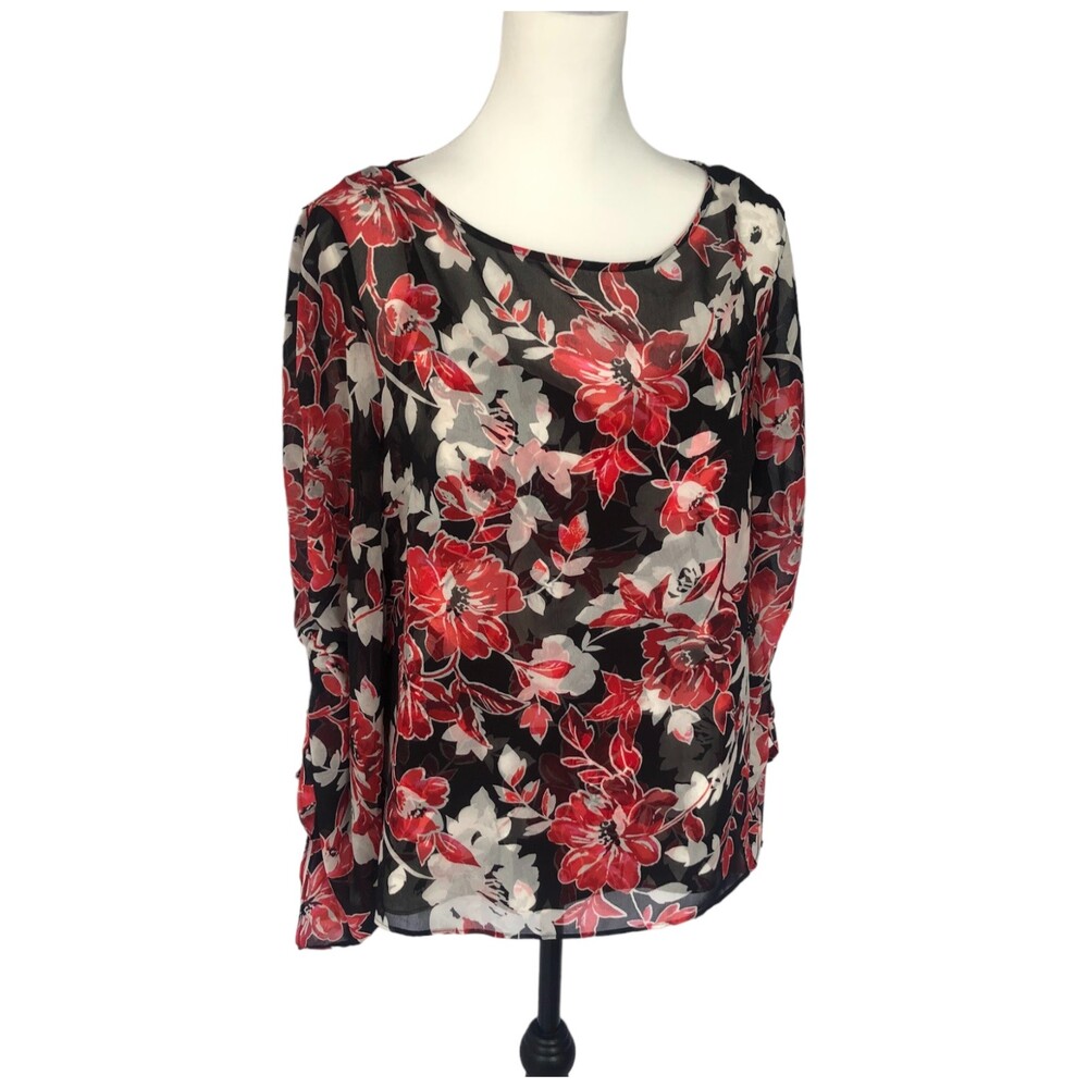White House Black Market‎ Sheer Floral Flowy Office Blouse Top with Cami Size 8
